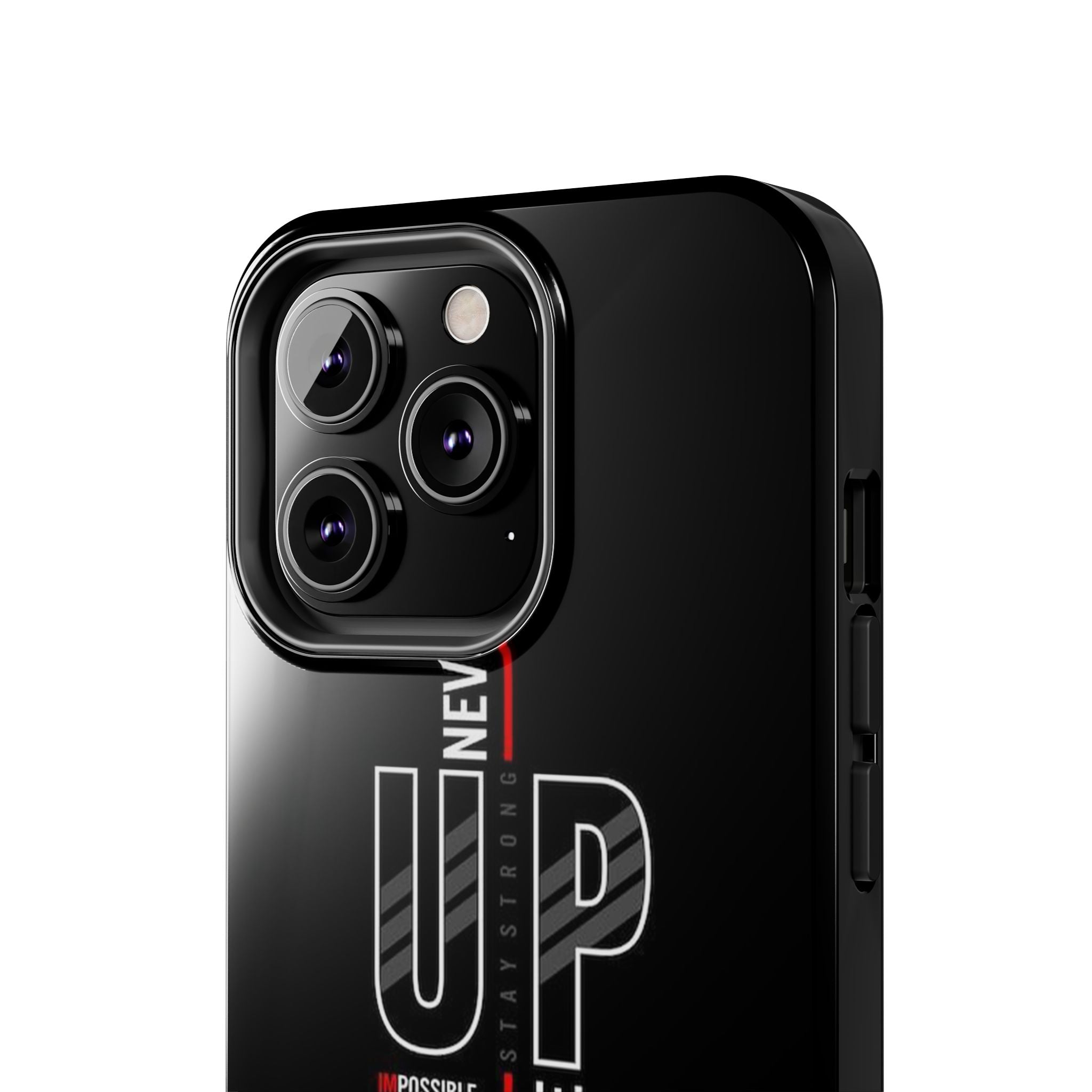 Never Give Up Motivational Phone Case – Sleek Black Inspirational Cover