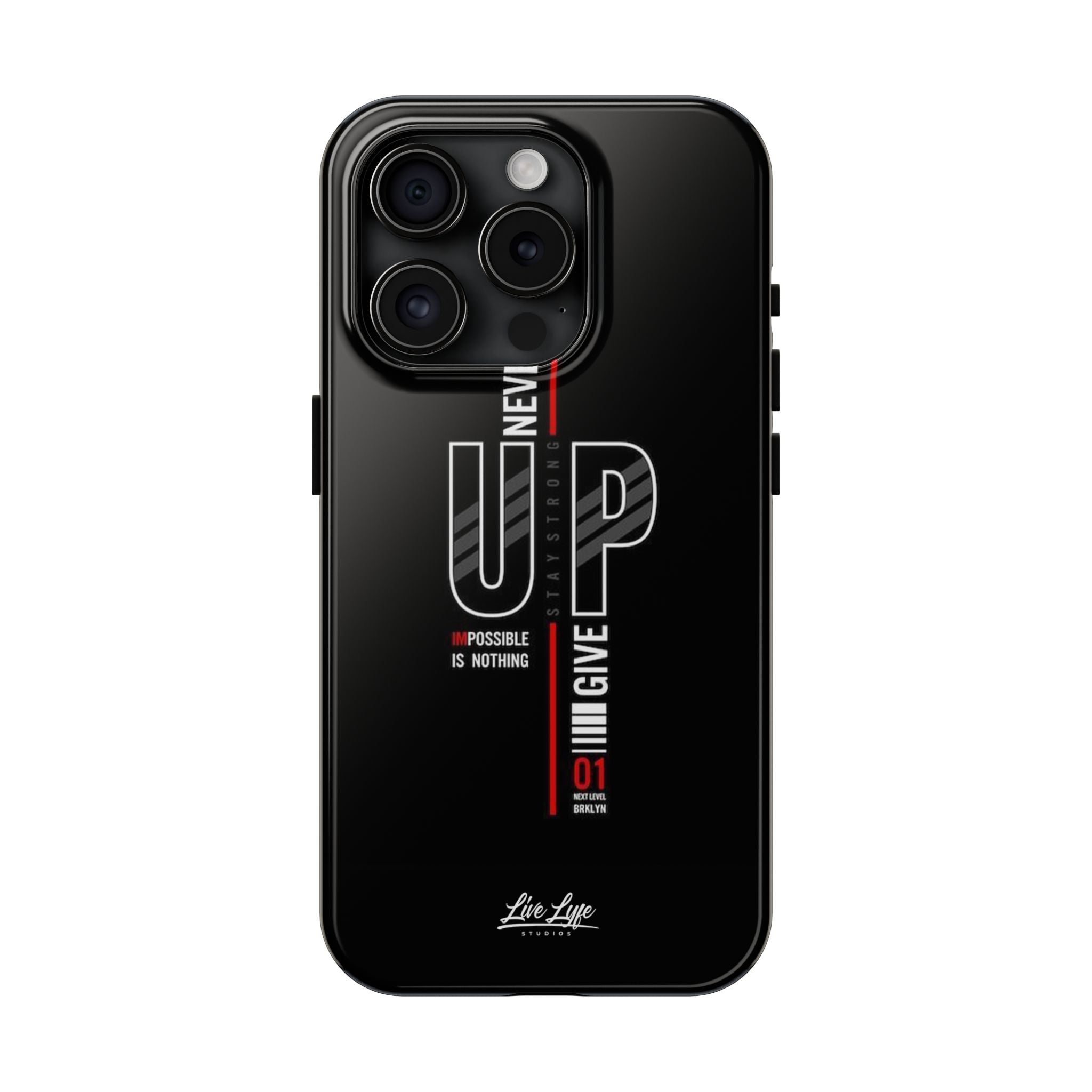 Never Give Up Motivational Phone Case – Sleek Black Inspirational Cover