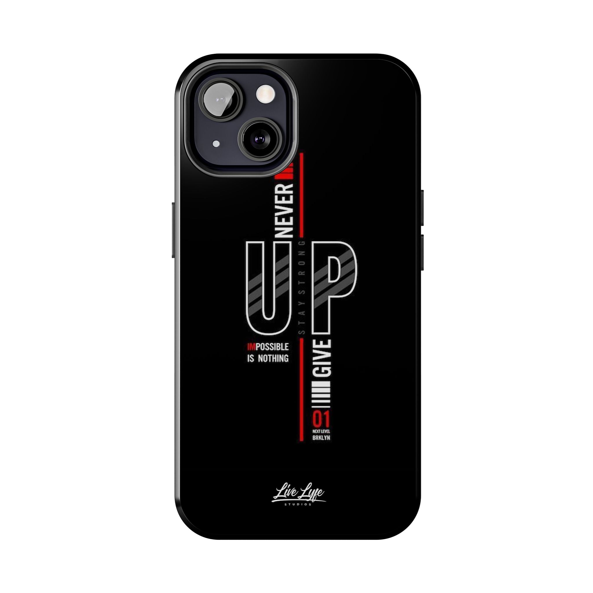 Never Give Up Motivational Phone Case – Sleek Black Inspirational Cover
