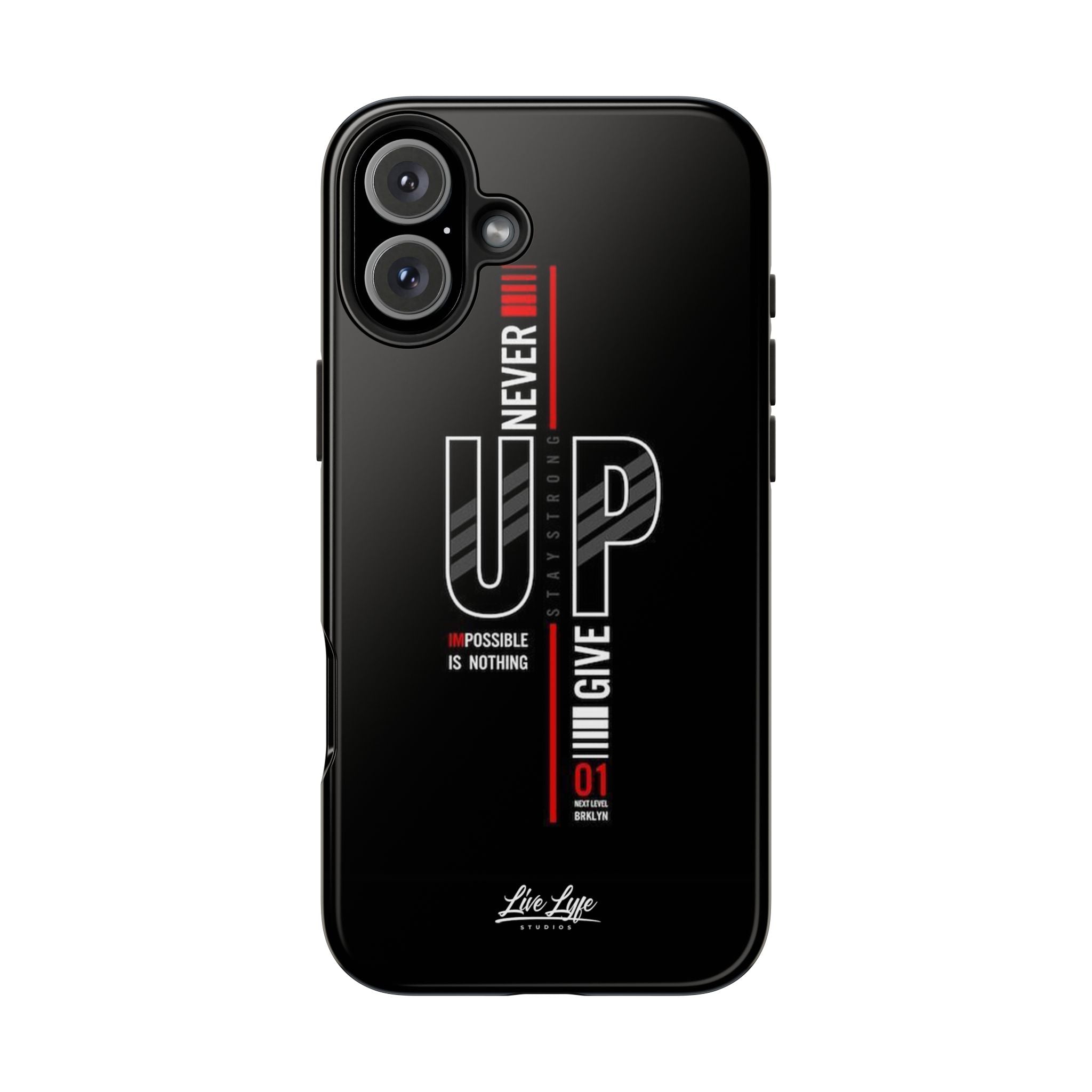 Never Give Up Motivational Phone Case – Sleek Black Inspirational Cover