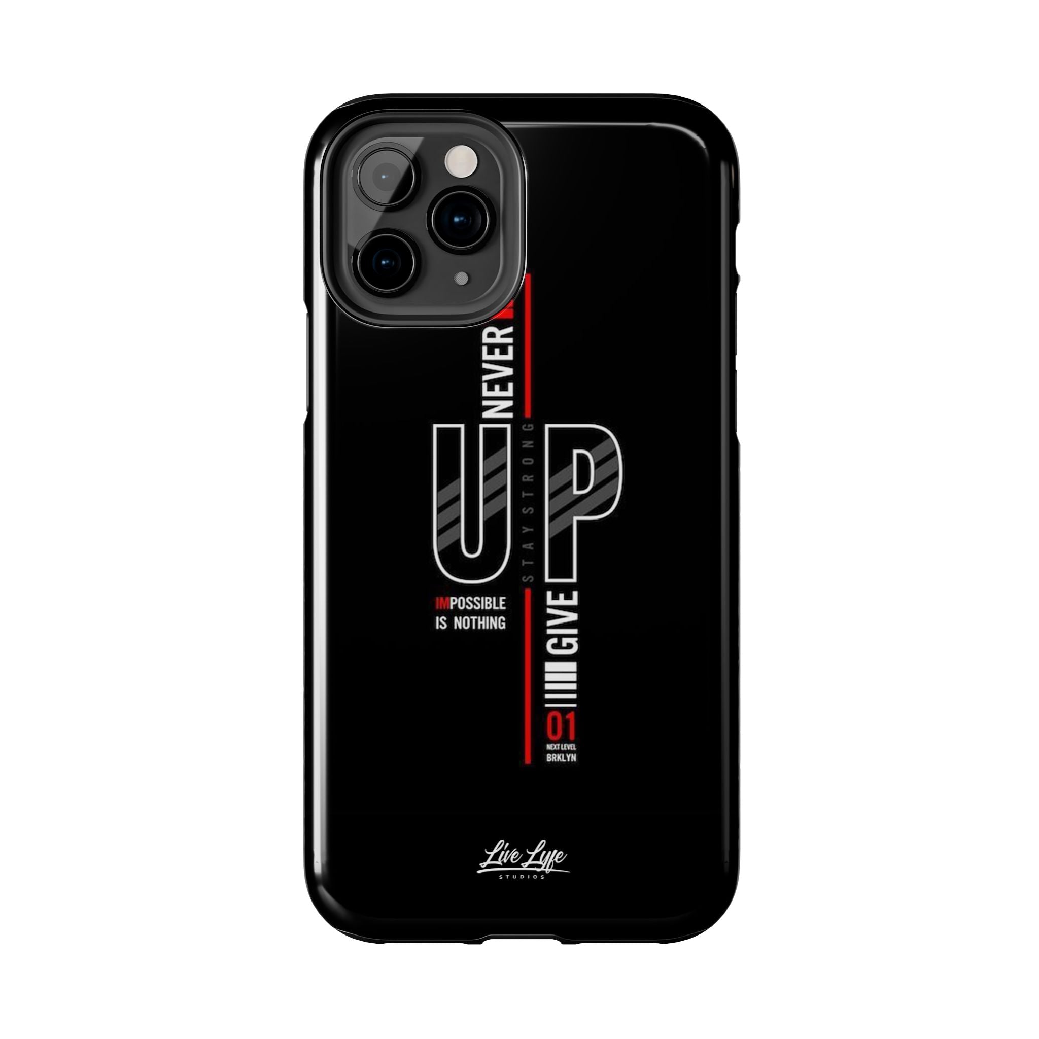 Never Give Up Motivational Phone Case – Sleek Black Inspirational Cover