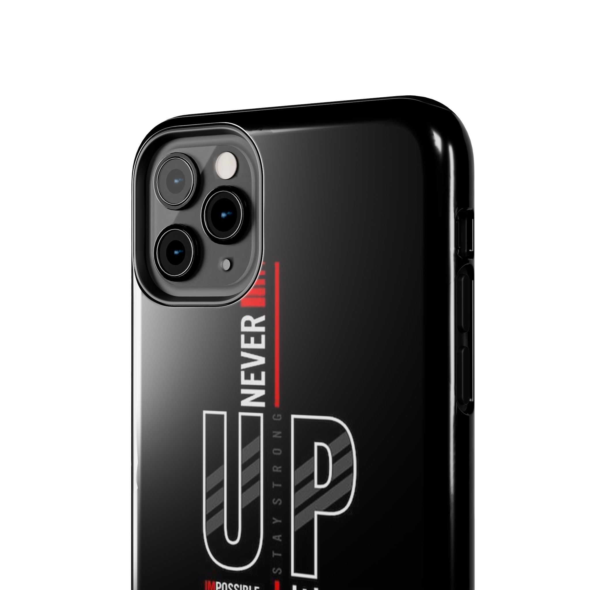 Never Give Up Motivational Phone Case – Sleek Black Inspirational Cover