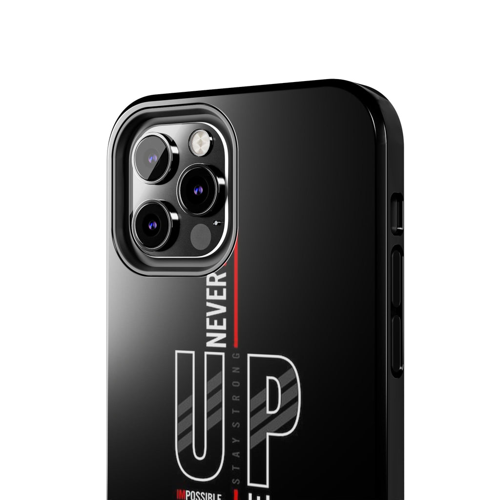Never Give Up Motivational Phone Case – Sleek Black Inspirational Cover