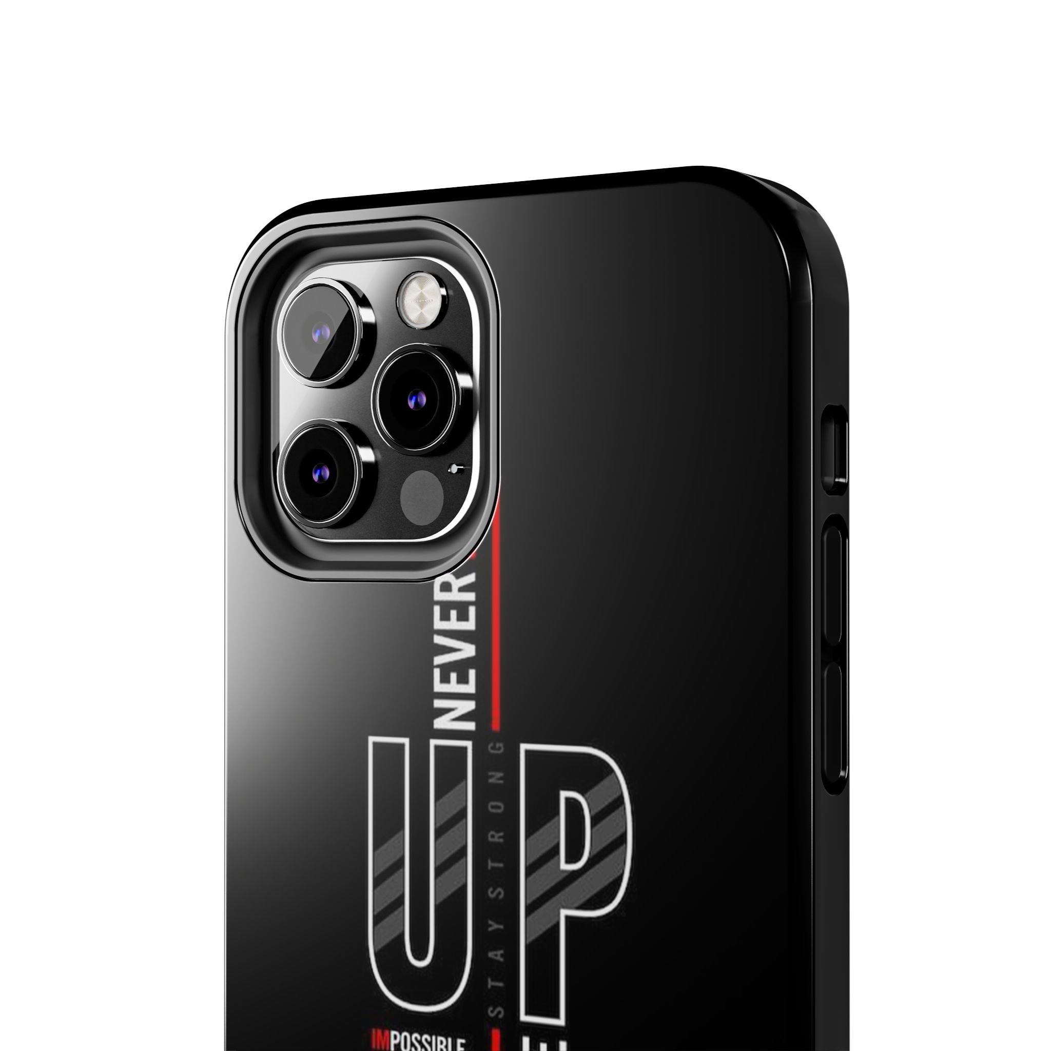 Never Give Up Motivational Phone Case – Sleek Black Inspirational Cover