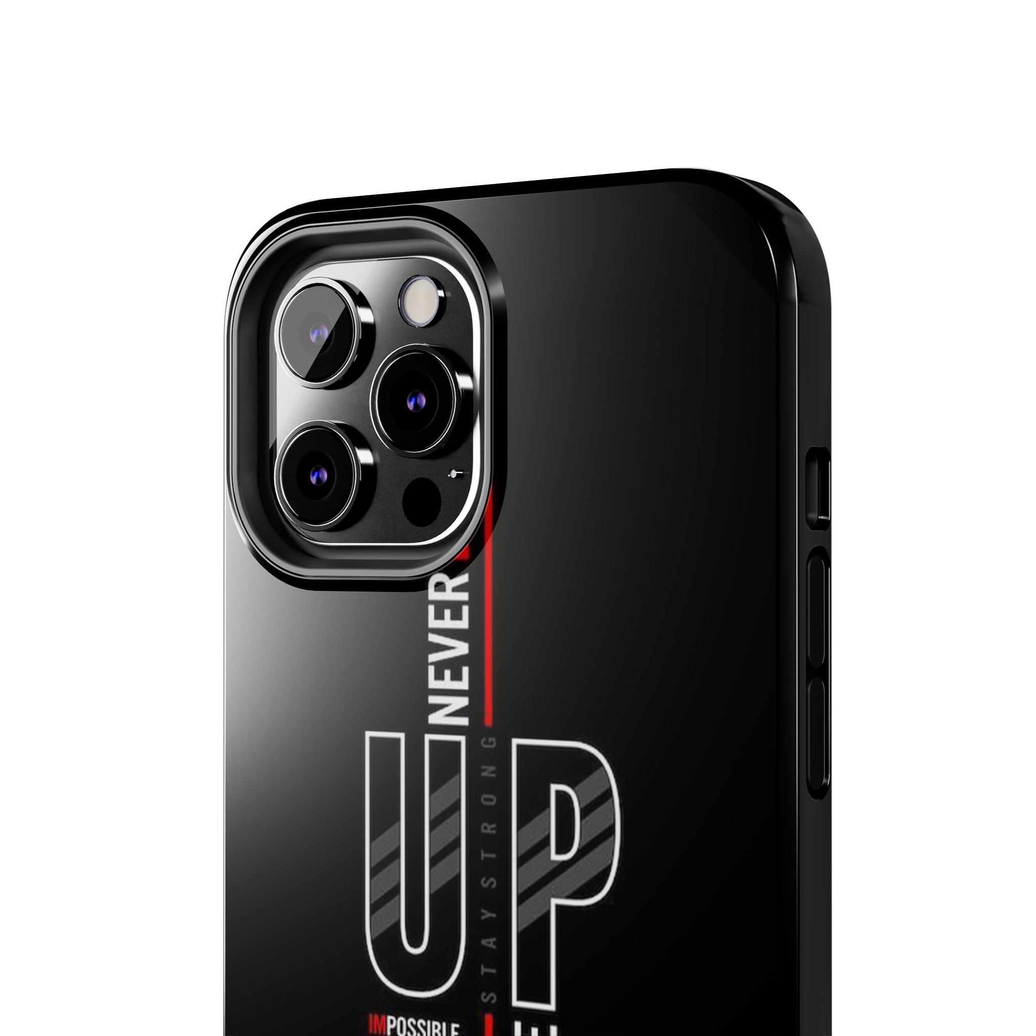 Never Give Up Motivational Phone Case – Sleek Black Inspirational Cover