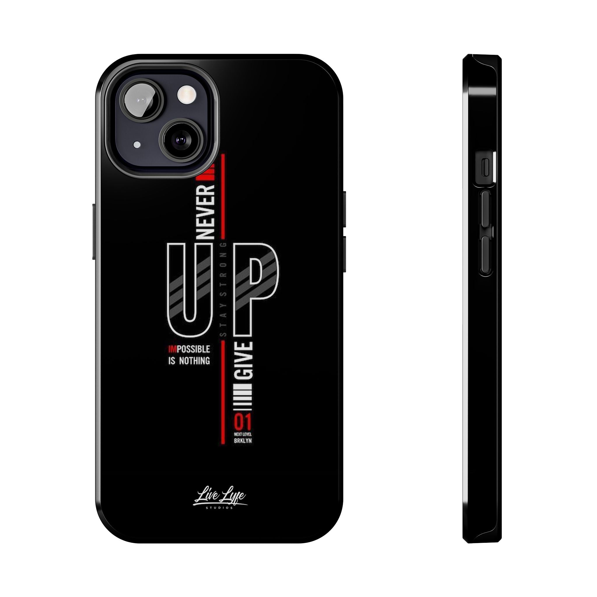Never Give Up Motivational Phone Case – Sleek Black Inspirational Cover