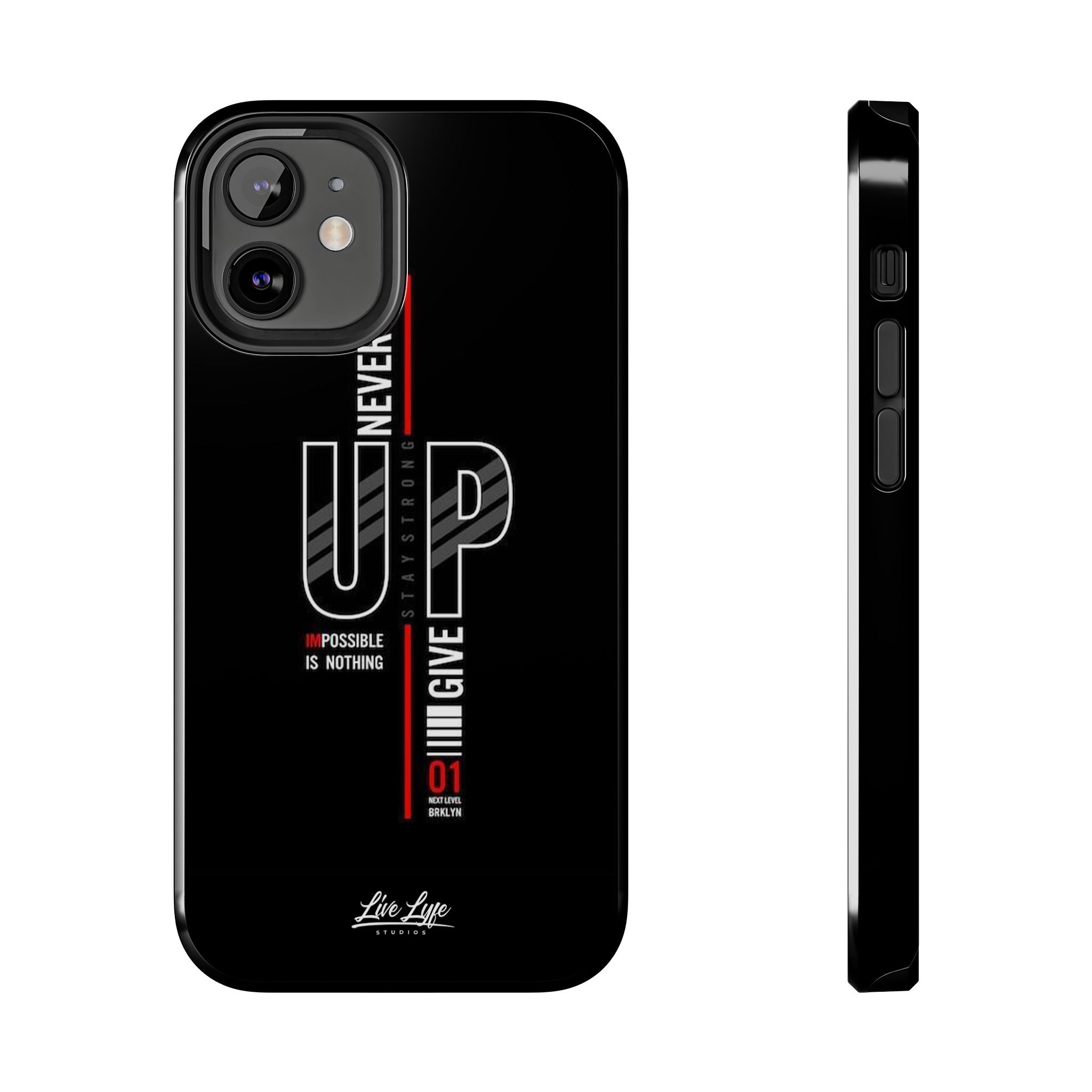 Never Give Up Motivational Phone Case – Sleek Black Inspirational Cover