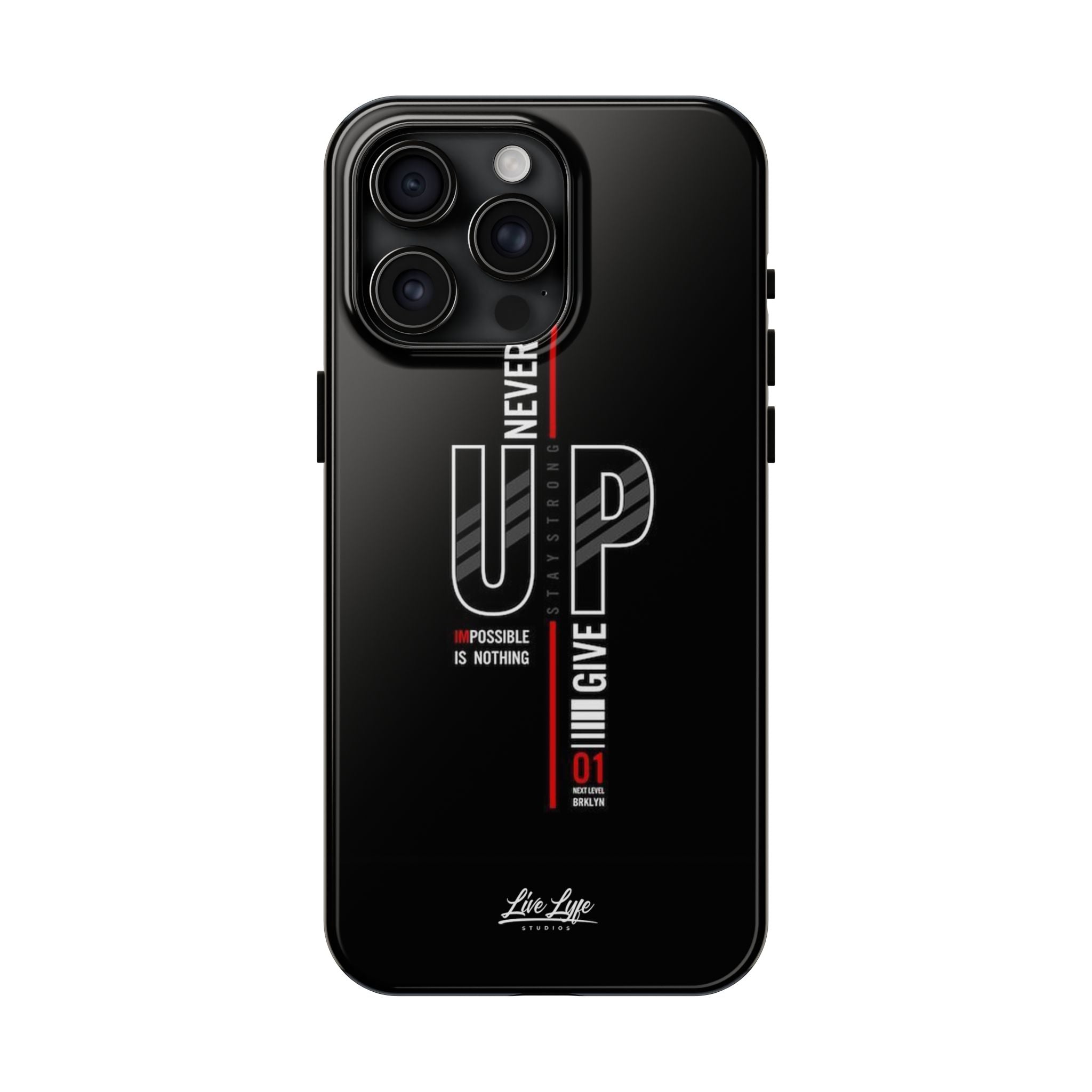 Never Give Up Motivational Phone Case – Sleek Black Inspirational Cover