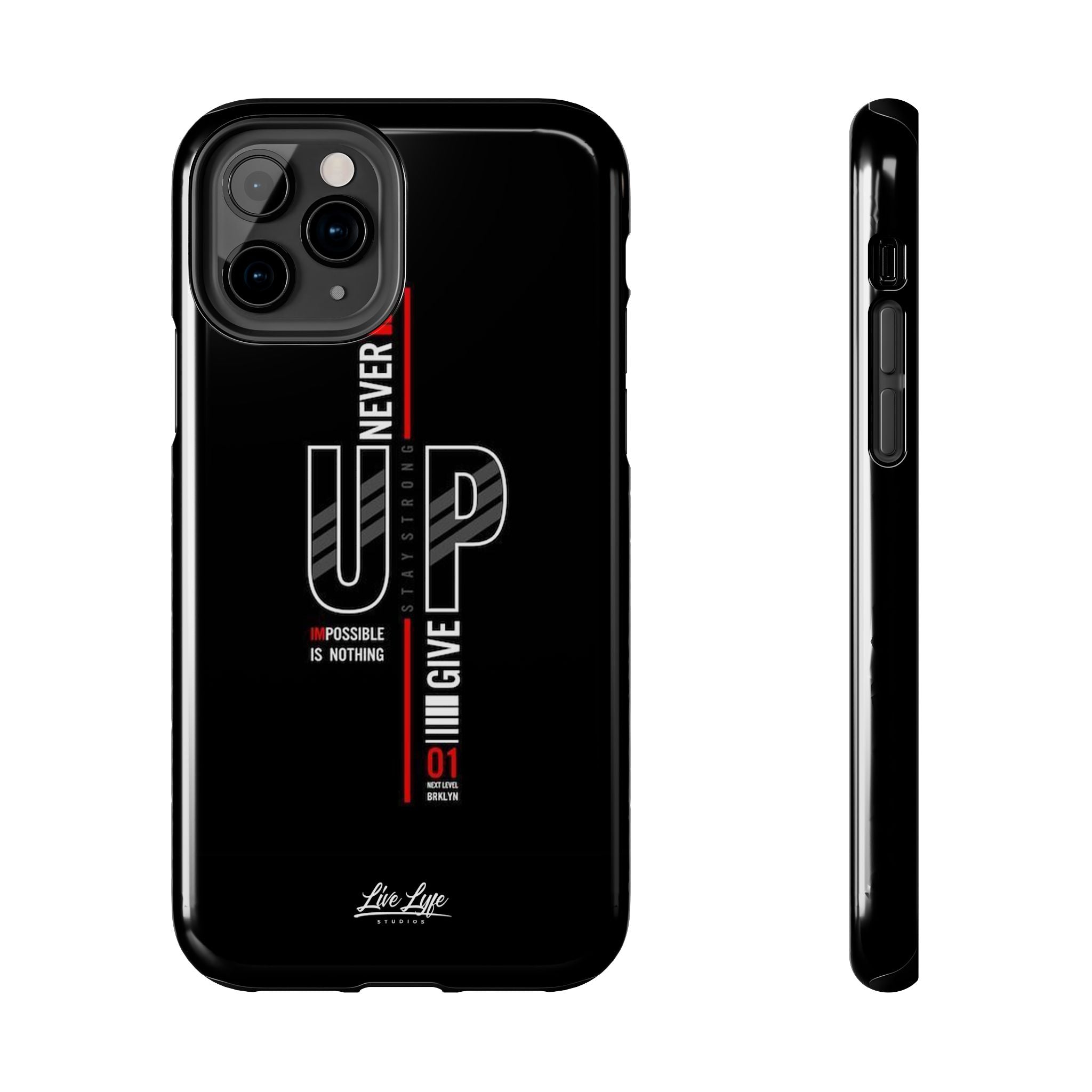 Never Give Up Motivational Phone Case – Sleek Black Inspirational Cover