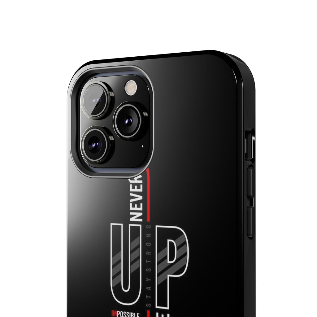 Never Give Up Motivational Phone Case – Sleek Black Inspirational Cover