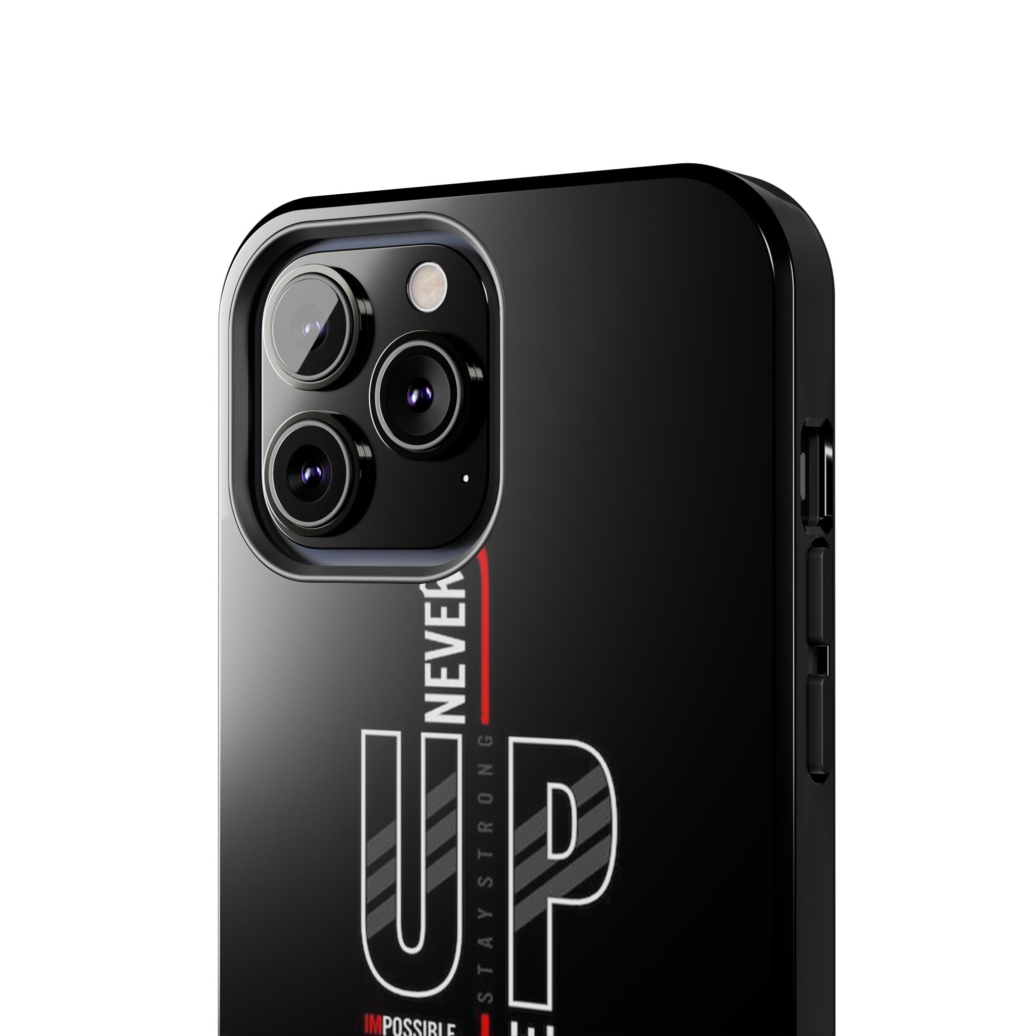 Never Give Up Motivational Phone Case – Sleek Black Inspirational Cover