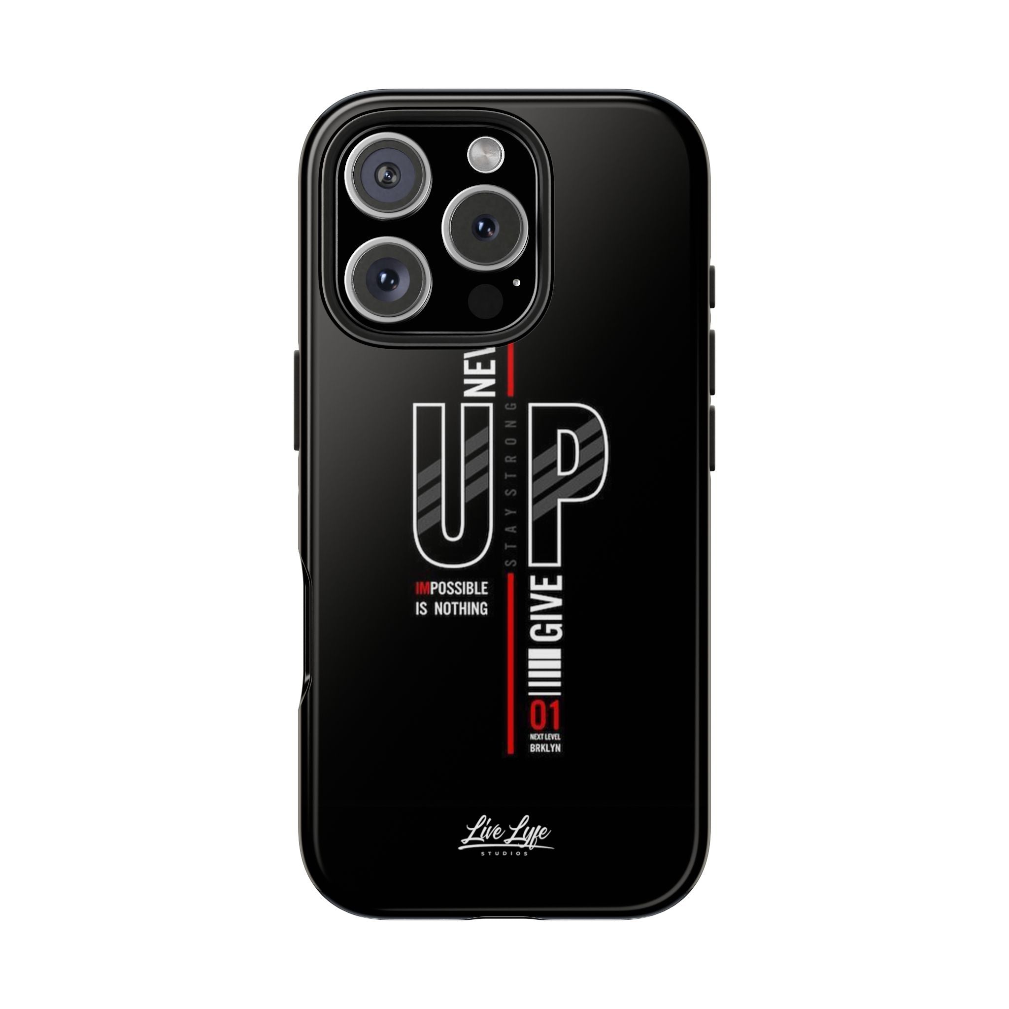 Never Give Up Motivational Phone Case – Sleek Black Inspirational Cover