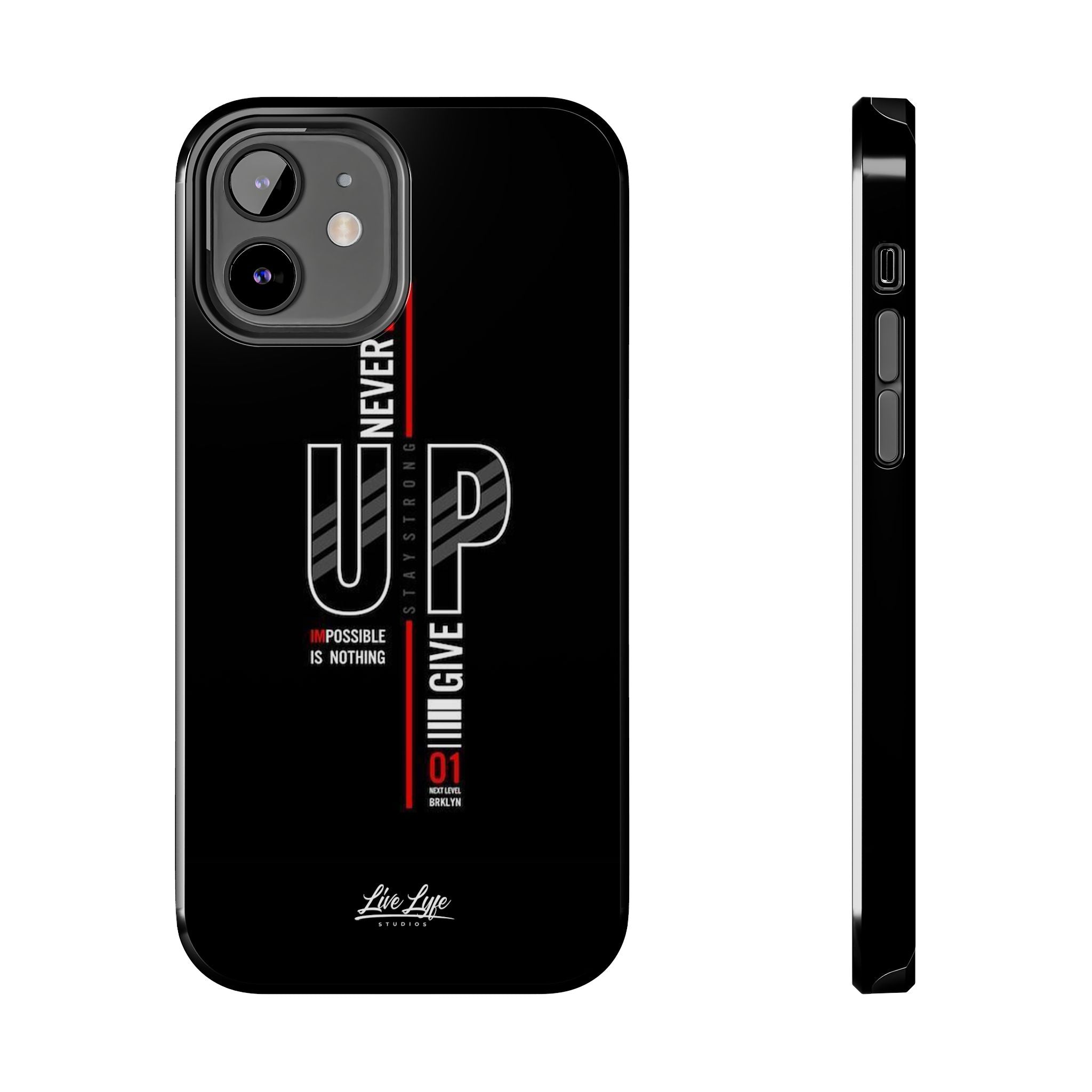 Never Give Up Motivational Phone Case – Sleek Black Inspirational Cover