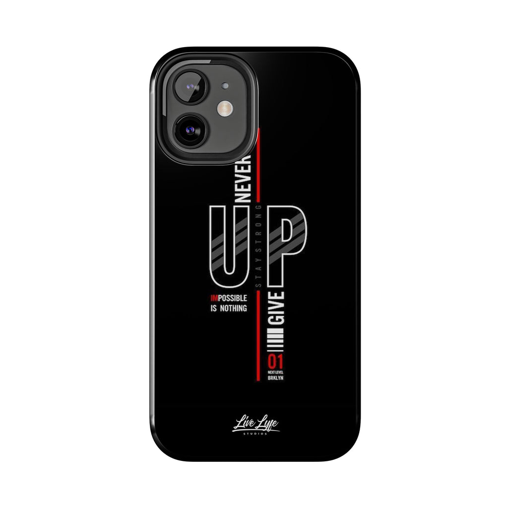 Never Give Up Motivational Phone Case – Sleek Black Inspirational Cover