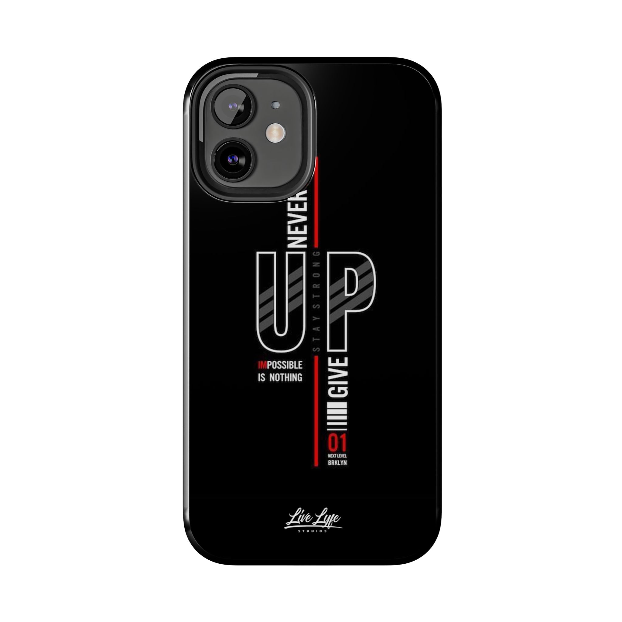 Never Give Up Motivational Phone Case – Sleek Black Inspirational Cover