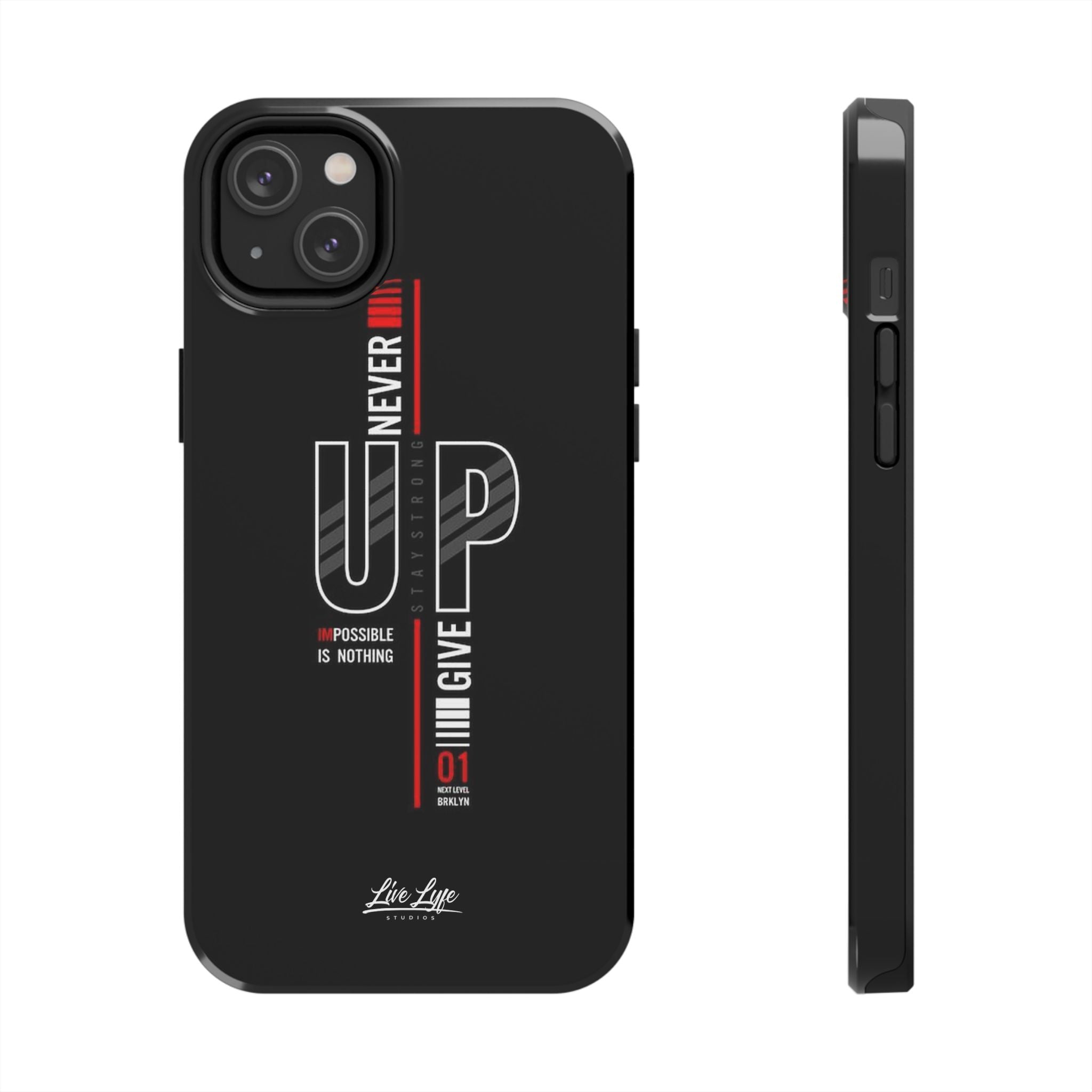 Never Give Up Motivational Phone Case – Sleek Black Inspirational Cover