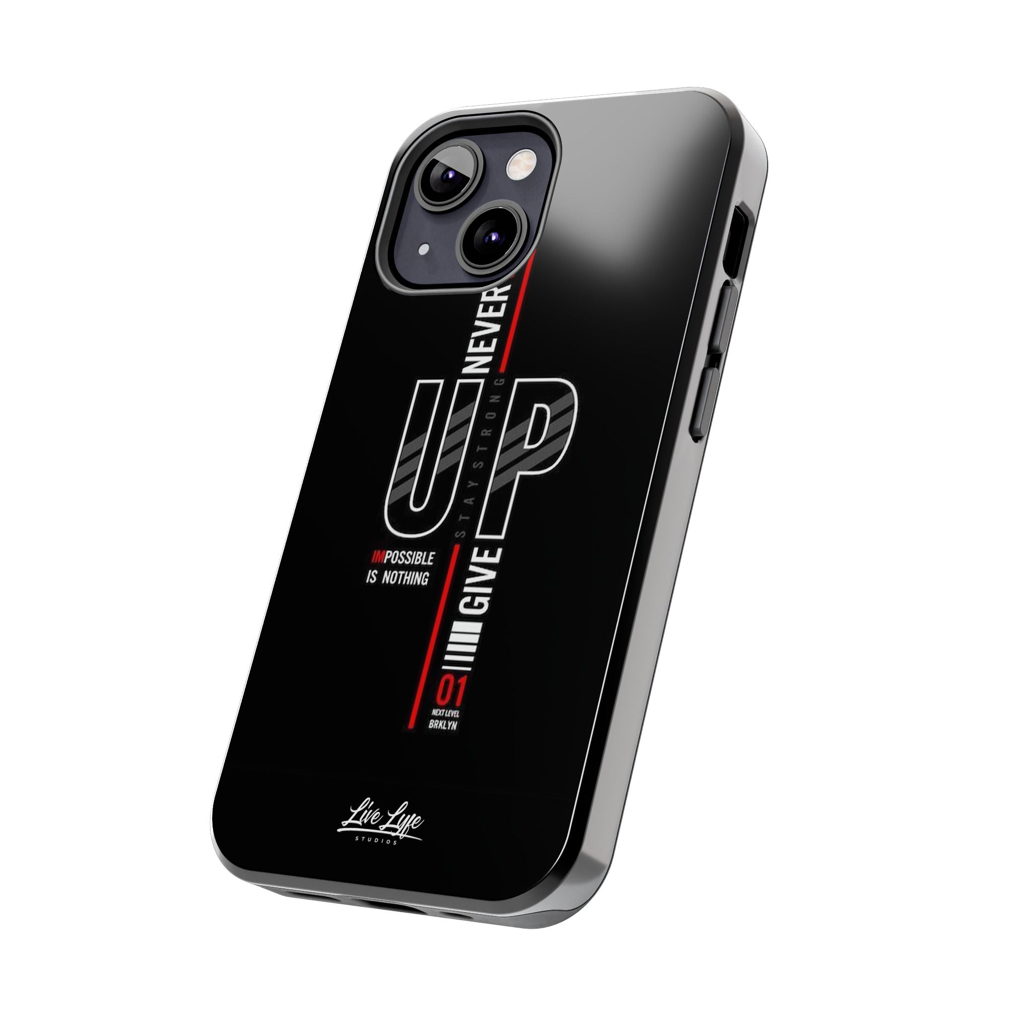 Never Give Up Motivational Phone Case – Sleek Black Inspirational Cover