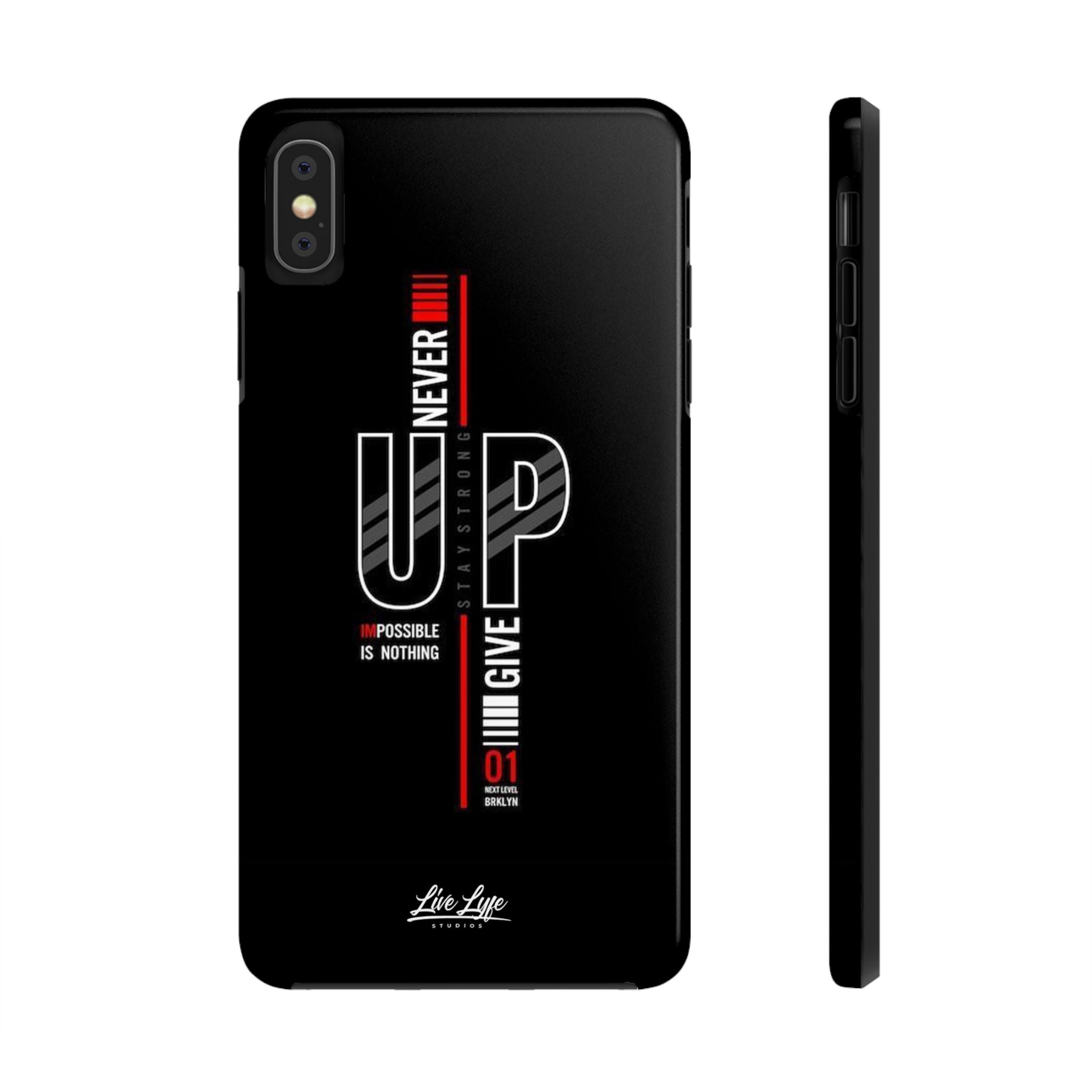 Never Give Up Motivational Phone Case – Sleek Black Inspirational Cover