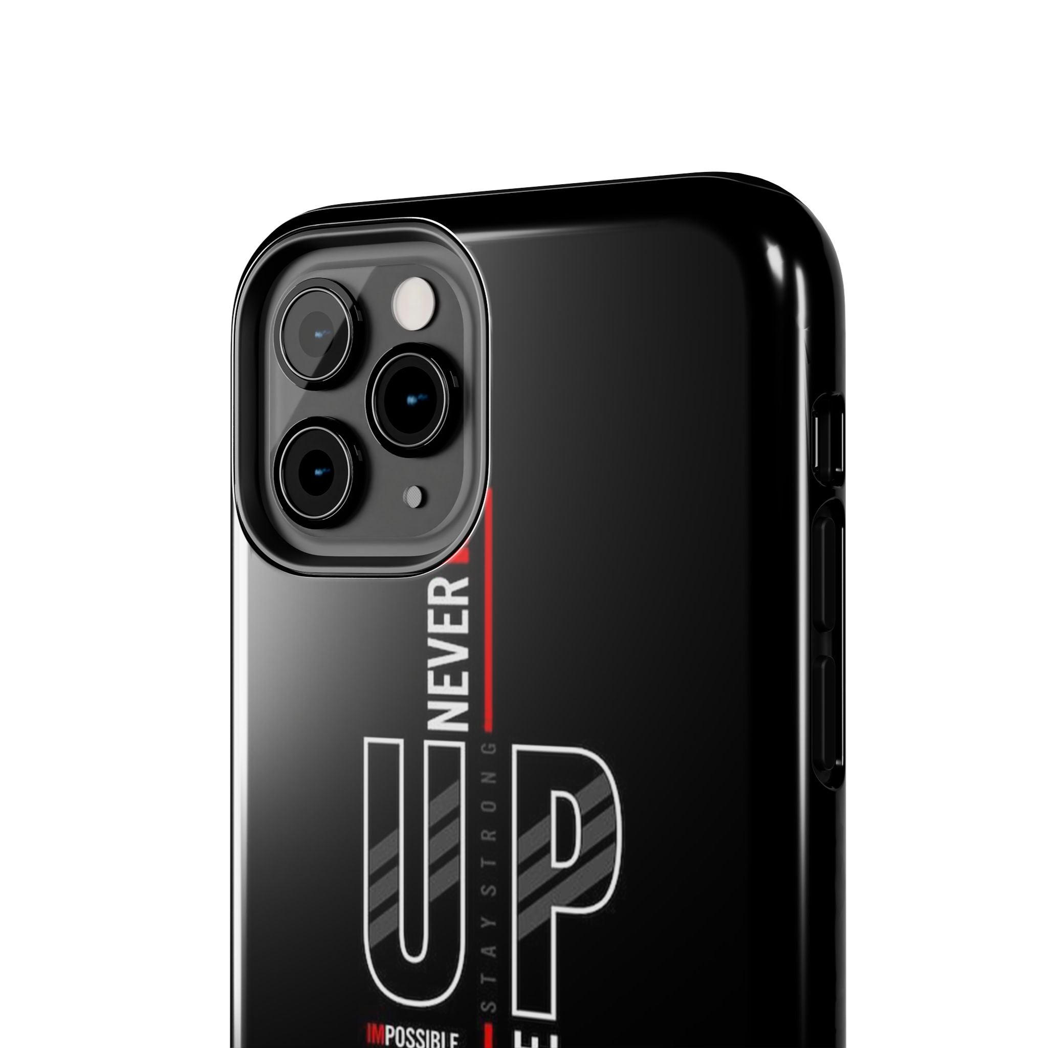 Never Give Up Motivational Phone Case – Sleek Black Inspirational Cover