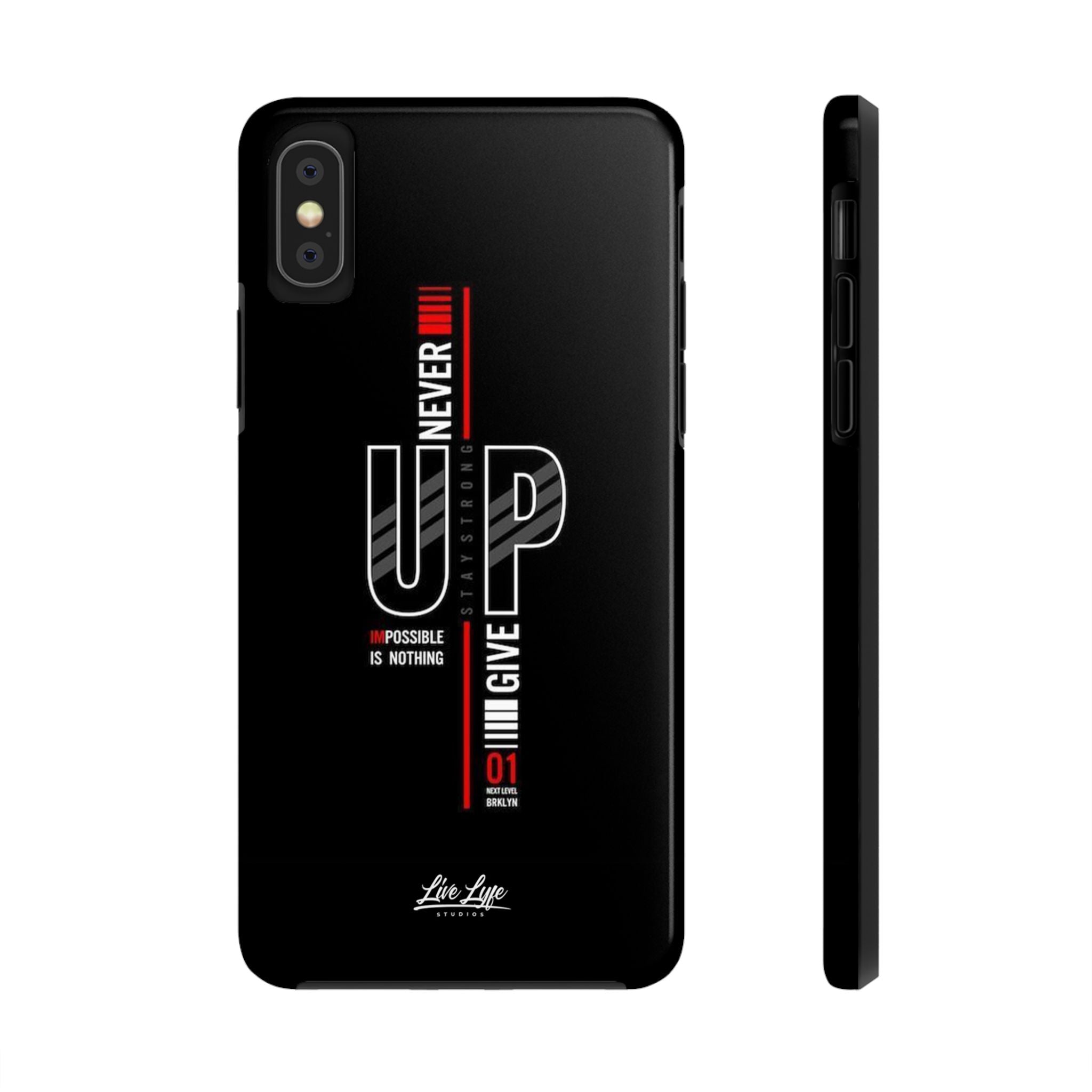 Never Give Up Motivational Phone Case – Sleek Black Inspirational Cover